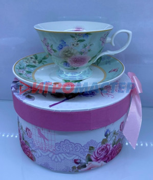 Чайные пары Чайная пара керамическая "Грация" (кружка 220мл+блюдце) в подарочной коробке, салатовая