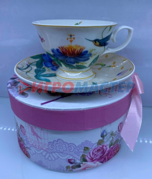 Чайные пары Чайная пара керамическая "Грация" (кружка 220мл+блюдце) в подарочной коробке, колибри