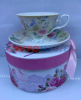 Чайные пары Чайная пара керамическая "Грация" (кружка 220мл+блюдце) в подарочной коробке, кремовая