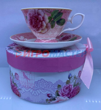 Чайные пары Чайная пара керамическая "Грация" (кружка 220мл+блюдце) в подарочной коробке, красная роза