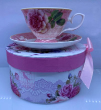 Чайная пара керамическая "Грация" (кружка 220мл+блюдце) в подарочной коробке, красная роза