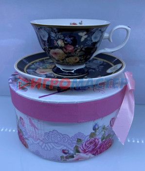 Чайные пары Чайная пара керамическая "Грация" (кружка 220мл+блюдце) в подарочной коробке, черная