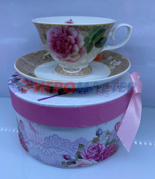 Чайные пары Чайная пара керамическая "Грация" (кружка 220мл+блюдце) в подарочной коробке, бежевая