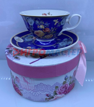 Чайные пары Чайная пара керамическая "Грация" (кружка 220мл+блюдце) в подарочной коробке, синяя
