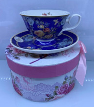 Чайная пара керамическая "Грация" (кружка 220мл+блюдце) в подарочной коробке, синяя