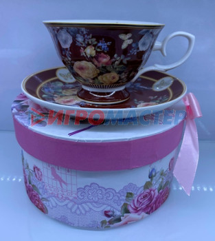 Чайные пары Чайная пара керамическая "Грация" (кружка 220мл+блюдце) в подарочной коробке, коричневая