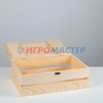 Ящик деревянный 30×20×10 см подарочный с реечной крышкой на петельках с замком