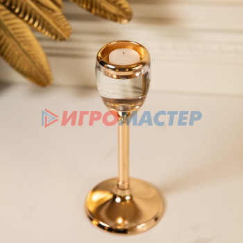 Подсвечник на 1 свечу «Безмятежность», цвет золото, (металл, стекло, 11х11х25.5 см)