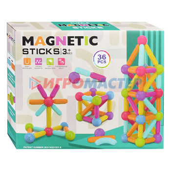 Магнитные Конструктор магнитный 158-11 &quot;Яркие палочки и шарики&quot; 36 дет., в коробке