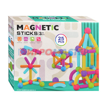 Магнитные Конструктор магнитный 158-10 &quot;Яркие палочки и шарики&quot; 25 дет., в коробке