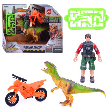Набор динозавров C6-3 &quot;Юрский период&quot; с фигуркой, динозавром и мотоциклом в коробке