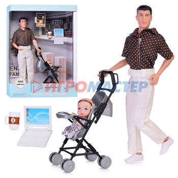 Куклы аналоги Барби Набор кукол A787-2 &quot;Заботливый папочка&quot; с коляской и ребеночком, в коробке
