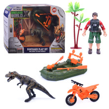 Набор динозавров C1-1 &quot;Юрский период&quot; с фигуркой, динозавром, мотоциклом и лодкой в коробке