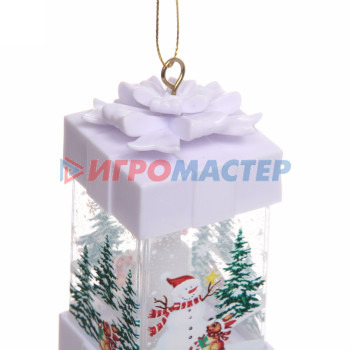 Сувенир с подсветкой "Фонарь - Сказочная лесная прогулка со Снеговиком" 5х5х11,5 см, белый