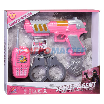 Оружие музыкальное, на батарейках Набор полицейского 12G-2 &quot;Вооруженные силы&quot; розовый, в коробке