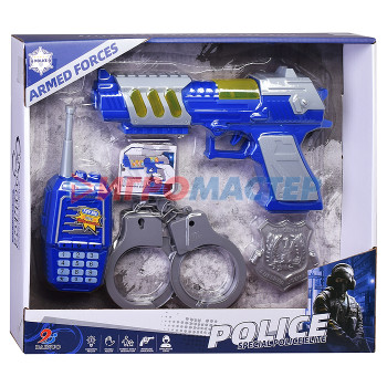 Оружие музыкальное, на батарейках Набор полицейского 12P-5 &quot;Вооруженные силы&quot; синий, в коробке