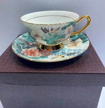 Чайные пары Чайная пара "Royal classic" (кружка 200мл+блюдце) Пейзаж голубой птицы, в подарочной коробке