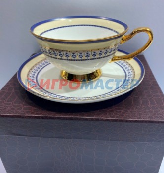 Чайные пары Чайная пара "Royal classic" (кружка 200мл+блюдце) Синий узор, в подарочной коробке