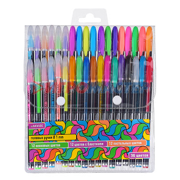Ручки гелевые Набор ручек гелевых &quot;Neon Black&quot; 36 цветов, d=1 мм, черный корпус с цветными полосами, смен