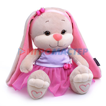 Мягкая игрушка Зайка Лин в розовой юбочке с сиреневым топом, 25 см