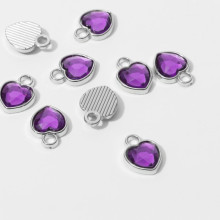 Концевик-подвеска "Сердечко" 1,7*1,3*0,2см, (набор 10шт), цвет фиолетовый в серебре