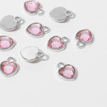 Концевик-подвеска "Сердечко" 1,7*1,3*0,2см, (набор 10шт), цвет розовый в серебре