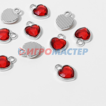 Фурнитура для бижутерии Концевик-подвеска "Сердечко" 1,7*1,3*0,2см, (набор 10шт), цвет красный в серебре