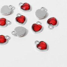 Концевик-подвеска "Сердечко" 1,7*1,3*0,2см, (набор 10шт), цвет красный в серебре