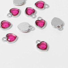 Концевик-подвеска "Сердечко" 1,7*1,3*0,2см, (набор 10шт), цвет ярко-розовый в серебре