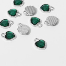 Концевик-подвеска "Сердечко" 1,7*1,3*0,2см, (набор 10шт), цвет тёмно-зелёный в серебре