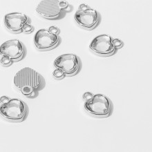 Концевик-подвеска "Сердечко" 1,7*1,3*0,2см, (набор 10шт), цвет белый в серебре