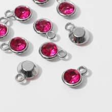 Концевик-подвеска "Круг" малый 1,3*0,9*0,2см, (набор 10шт), цвет ярко-розовый в серебре