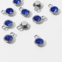 Концевик-подвеска "Круг" малый 1,3*0,9*0,2см, (набор 10шт), цвет синий в серебре