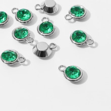 Концевик-подвеска "Круг" 1,6*1,2*0,2см, (набор 10шт), цвет зелёный в серебре