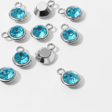 Концевик-подвеска "Круг" 1,6*1,2*0,8см, (набор 10шт), цвет голубой в серебре