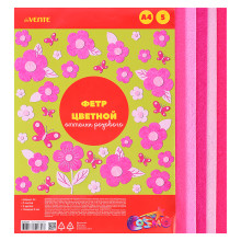 Фетр цветной A4 &quot;Оттенки розового&quot; 5 цв, 5 л, толщина 2 мм, пластиковый пакет с европодвесо