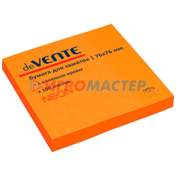 Бумага для оргтехники, блоки для записей Клейкая бумага для заметок 76x76 мм, 100 листов, офсет 75 г/м², неоновая оранжевая
