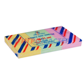 Блоки для записей с клеевым краем Клейкая бумага для заметок &quot;Attomex&quot; 38x51 мм, 100 листов, офсет 75 г/м², 3 пастельных цвета, 3 шт в