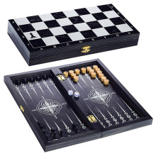 Игра 2в1 дорожная черная, рисунок серебро (нарды, шашки) &quot;Классика&quot; (290*145*40) 