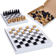 Игра 2в1 дорожная с обиходными деревянными шахматами &quot;Объедовские&quot; (шахматы, шашки) с гофродоской &quot;К