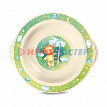 Стульчики для кормления, посуда детская, соски и пустышки Тарелка детская глубокая с зеленым декором (бежевый)