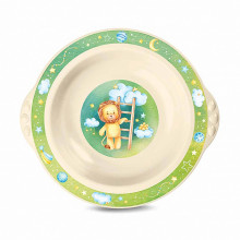 Тарелка детская глубокая с зеленым декором (бежевый)