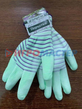 Перчатки нейлоновые "Радуга" с ПВХ покрытием полуоблитые, зеленые 8 р-р ДоброСад