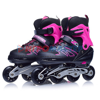 Ролики, скейтборды Роликовые коньки U001753Y раздвижные, PU колёса, размер L, черно-розовые, в сумке