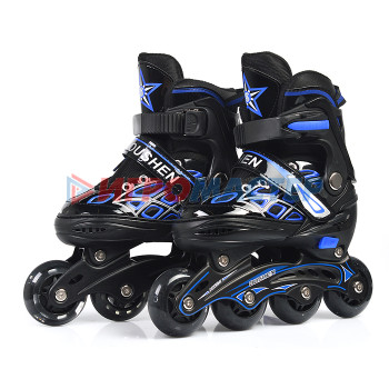 Ролики, скейтборды Роликовые коньки U001760Y раздвижные, PU колёса со светом, размер S, черно-синие, в сумке