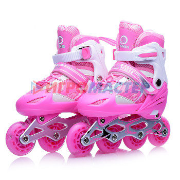 Ролики, скейтборды Роликовые коньки U001746Y раздвижные, PU колёса со светом, размер M, розовые, в сумке
