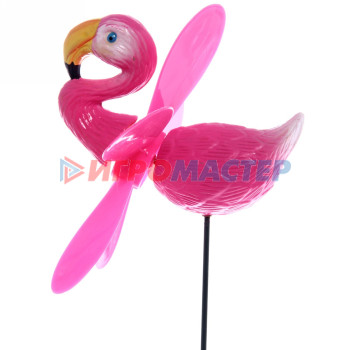 Фигура на спице "Розовый фламинго" 14*40см ветрячок для отпугивания птиц