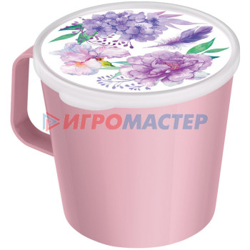 Контейнеры для хранения продуктов, посуда пластиковая Контейнер-кружка 750мл с декором (светло-розовый) 222115207/02