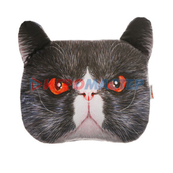 Подушка на подголовник МАТЕХ ANIMALS LINE, Кот, красные глаза, 30 х 25 х 10 см, серый