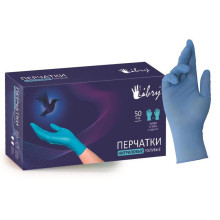 Перчатки нитриловые текстурированные на пальцах, голубые, L, "Libry" 50 пар